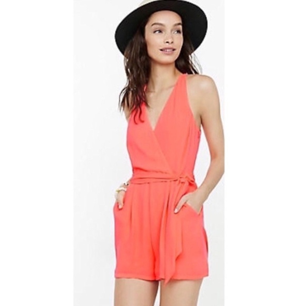 Express neon pink / coral romper NWT